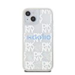 DKNY Liquid Glitter Checkered Pattern iPhone 15 hátlap tok, átlátszó
