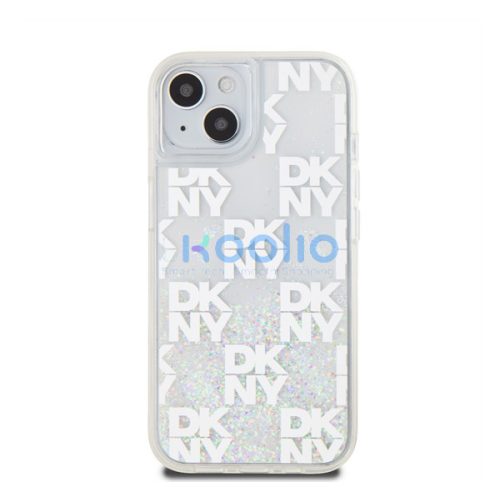 DKNY Liquid Glitter Checkered Pattern iPhone 15 hátlap tok, átlátszó