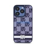DKNY PU Leather Checkered Pattern and Stripe iPhone 15 Pro Max hátlap tok, kék