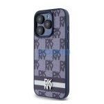 DKNY PU Leather Checkered Pattern and Stripe iPhone 15 Pro Max hátlap tok, kék