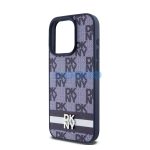 DKNY PU Leather Checkered Pattern and Stripe iPhone 15 Pro Max hátlap tok, kék