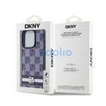 DKNY PU Leather Checkered Pattern and Stripe iPhone 15 Pro Max hátlap tok, kék