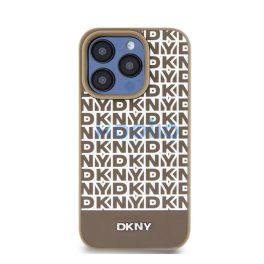  DKNY PU Leather Repeat Pattern Bottom Stripe iPhone 15 Pro Max hátlap tok, barna