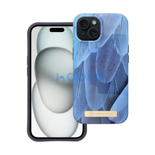 Forcell F-Protect Mirage Apple iPhone 15 Magsafe kompatibilis hátlap tok, madártoll minta, kék