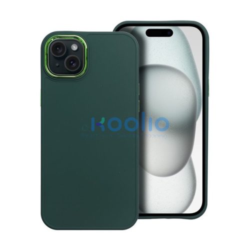 Frame iPhone 15 Plus közepesen ütésálló tok kameravédő kerettel, zöld