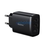 Baseus kompakt gyorstöltő 3x USB, 17W, Fekete