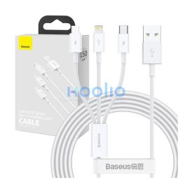   Baseus Superior Series 3in1 töltő- és adatkábel, USB / microUSB / USB-C / Lightning, 3,5 A, 1,2 m, fehér