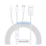 Baseus Superior Series 3in1 töltő- és adatkábel, USB / microUSB / USB-C / Lightning, 3,5 A, 1,2 m, fehér
