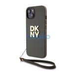 DKNY PU Leather Stack Logo Apple iPhone 15 hátlap tok csuklópánttal, barna