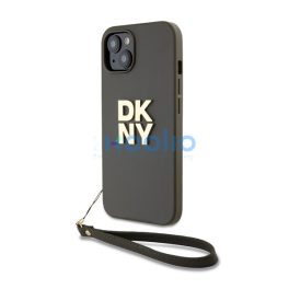   DKNY PU Leather Stack Logo Apple iPhone 15 hátlap tok csuklópánttal, barna