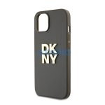 DKNY PU Leather Stack Logo Apple iPhone 15 hátlap tok csuklópánttal, barna