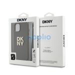 DKNY PU Leather Stack Logo Apple iPhone 15 hátlap tok csuklópánttal, barna