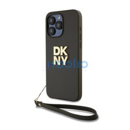   DKNY PU Leather Stack Logo Apple iPhone 15 Pro Max hátlap tok csuklópánttal, barna