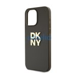 DKNY PU Leather Stack Logo Apple iPhone 15 Pro Max hátlap tok csuklópánttal, barna
