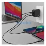 Energea Travelite GAN66 1xUSB-A/ 2xUSB-C utazó gyorstöltő adapter, (PD-PPS-QC 3.0) 66W, fekete (US/EU)