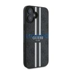 Guess 4G Printed Stripes MagSafe Apple iPhone 16 Plus hátlap tok, fekete/barna GUHMP16MP4RPSK