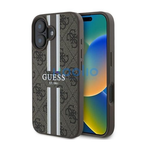 Guess 4G Printed Stripes MagSafe Apple iPhone 16 Plus hátlap tok, barna GUHMP16MP4RPSW