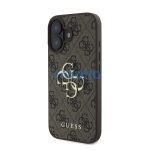 Guess PU 4G Metal Logo Apple iPhone 16 hátlap tok, barna
