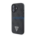 Guess PU 4G Strass Triangle Metal Logo Apple iPhone 16 hátlap tok Crossbody pánttal, fekete