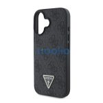 Guess PU 4G Strass Triangle Metal Logo Apple iPhone 16 hátlap tok Crossbody pánttal, fekete