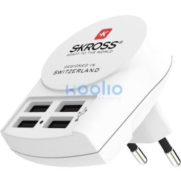   Hálózati töltő adapter, 24W, 4 x USB aljzat, SKRoss, fehér