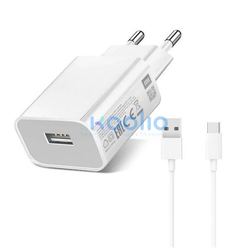 Hálózati töltő adapter, 10W, USB aljzat, USB Type-C kábellel, Xiaomi, fehér, gyári