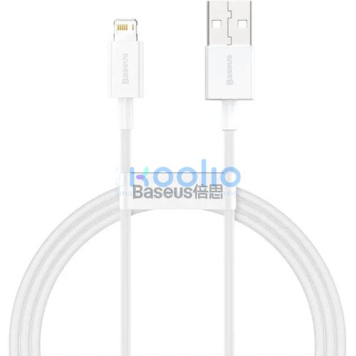 USB töltő- és adatkábel, Lightning, 100 cm, 2400 mA, törésgátlóval, gyorstöltés, PD, Baseus Superior, CALYS-A02, fehér