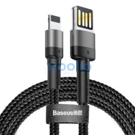   USB töltő- és adatkábel, Lightning, 100 cm, 2400 mA, kétoldalas, törésgátló, gyorstöltés, cipőfűző minta, Baseus Cafule Special Edition, CALKLF-GG1, fekete/szürke