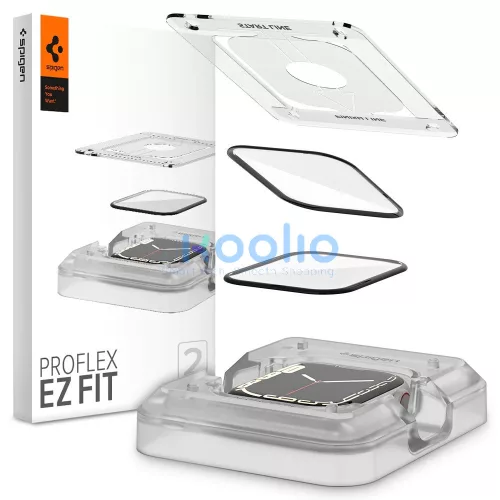 Apple Watch 7-9 (45 mm), Kijelzővédő fólia, ütésálló fólia (az íves részre is!), Tempered Glass (edzett üveg), Spigen Pro Ez Fit, fekete, 2 db / csomag