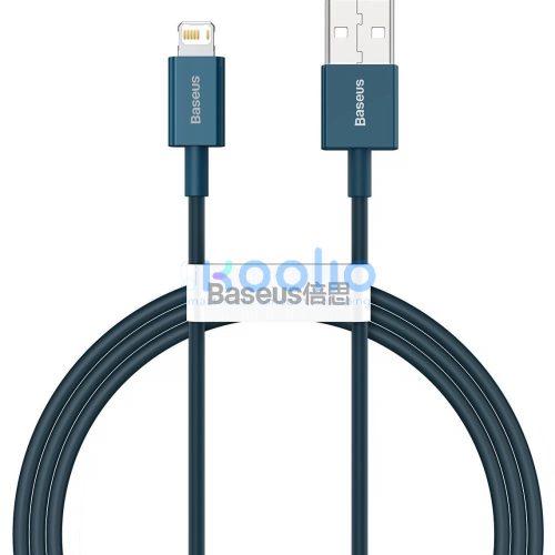 USB töltő- és adatkábel, Lightning, 100 cm, 2400 mA, törésgátlóval, gyorstöltés, PD, Baseus Superior, CALYS-A03, kék