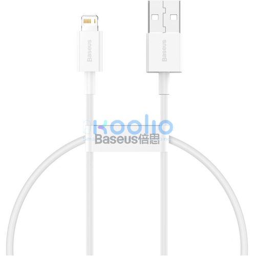 USB töltő- és adatkábel, Lightning, 25 cm, 2400 mA, törésgátlóval, gyorstöltés, PD, Baseus Superior, CALYS-02, fehér