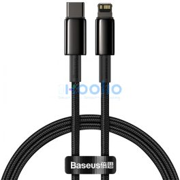   USB Type-C töltő- és adatkábel, Lightning, 200 cm, 20W, törésgátlóval, gyorstöltés, Baseus Tungsten Gold, CATLWJ-A01, fekete