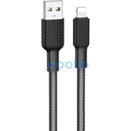   USB töltő- és adatkábel, Lightning, 100 cm, 2400 mA, törésgátlóval, gyorstöltés, cipőfűző minta, Hoco X69 Jaeger, fekete/fehér