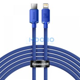   USB Type-C töltő- és adatkábel, Lightning, 200 cm, 20W, gyorstöltés, PD, cipőfűző minta, Baseus Crystal Shine, CAJY000303, kék