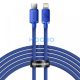 USB Type-C töltő- és adatkábel, Lightning, 200 cm, 20W, gyorstöltés, PD, cipőfűző minta, Baseus Crystal Shine, CAJY000303, kék