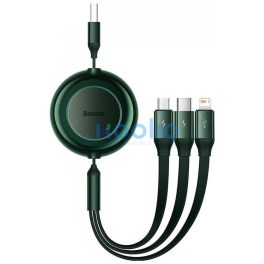   USB töltő- és adatkábel 3in1, USB Type-C, Lightning, microUSB, 110 cm, 3500 mA, gyorstöltés, lapos, feltekerhető, Baseus Bright Mirror 2, CAMJ010006, sötétzöld