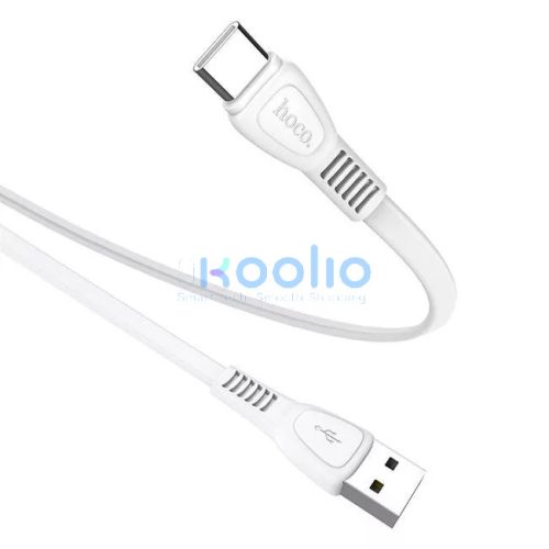 USB töltő- és adatkábel, USB Type-C, 100 cm, 2400 mA, törésgátlóval, lapos, Hoco X40 Noah, fehér
