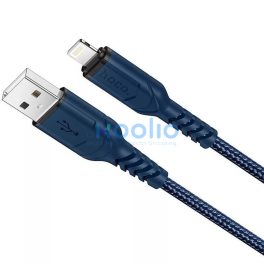   USB töltő- és adatkábel, Lightning, 100 cm, 2400 mA, törésgátlóval, gyorstöltés, QC, cipőfűző minta, Hoco X59 Victory, sötétkék