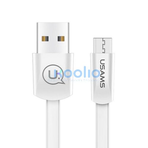 USB töltő- és adatkábel, microUSB, 120 cm, 2000 mA, lapos, USAMS U2, SJ201MIC02, fehér