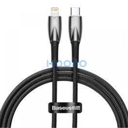   USB Type-C töltő- és adatkábel, Lightning, 100 cm, 2400mA, 20W, törésgátlóval, gyorstöltés, PD, Baseus Glimmer, CADH000001, fekete