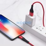 USB töltő- és adatkábel, Lightning, 100 cm, 2400 mA, törésgátlóval, gyorstöltés, QC, cipőfűző minta, Hoco X38 Cool, fekete