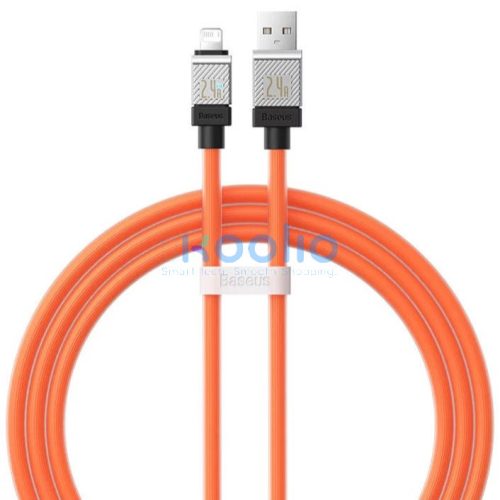 USB töltő- és adatkábel, Lightning, 100 cm, 2400 mA, törésgátlóval, gyorstöltés, Baseus Coolplay, CAKW000407, narancssárga