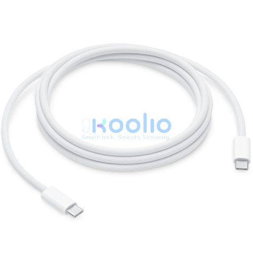 USB Type-C töltő- és adatkábel, USB Type-C, 200 cm, 240W, gyorstöltés, PD, cipőfűző minta, Apple, fehér, gyári