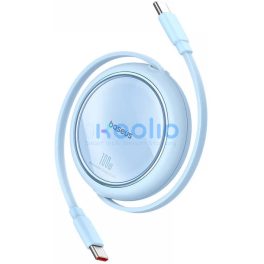   USB Type-C töltő- és adatkábel, USB Type-C, 100 cm, 100W, gyorstöltés, PD, lapos, feltekerhető, Baseus Free2Draw, világoskék