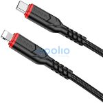 USB Type-C töltő- és adatkábel, Lightning, 100 cm, 3000mA, 20W, törésgátlóval, gyorstöltés, PD, QC, cipőfűző minta, Hoco X59 Victory, fekete