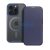 Apple iPhone 15 Pro Max, Oldalra nyíló tok, kártyatartóval, átlátszó hátlap, Magsafe kompatibilis, Smart Mag, sötétkék