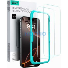   Apple iPhone 16 Pro / 17 / 17 Pro, Kijelzővédő fólia, ütésálló fólia (az íves részre is!), Tempered Glass (edzett üveg), segéd kerettel, ESR Armorite, fekete
