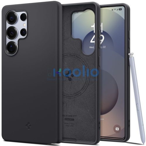 Samsung Galaxy S25 Ultra SM-S938, Szilikon tok, közepesen ütésálló, Magsafe töltővel kompatibilis, Spigen Silicone Fit Mag, fekete