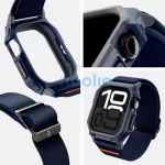 Apple Watch 10-11 (46 mm), textíl pótszíj, szilikon keret, közepesen ütésálló, Spigen Lite Fite Pro, sötétkék