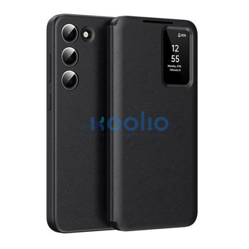 Samsung Galaxy S24 SM-S921, Oldalra nyíló tok, hívás mutatóval, kártyatartóval, Smart View Cover, fekete